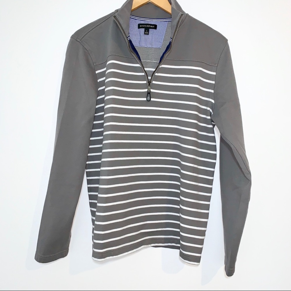 Banana Republic Quarter Zip Striped Pullover Large